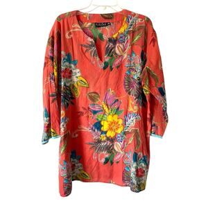 Kiki Sol Salmon Floral Fiji Coverup Swim Beach size XXL
